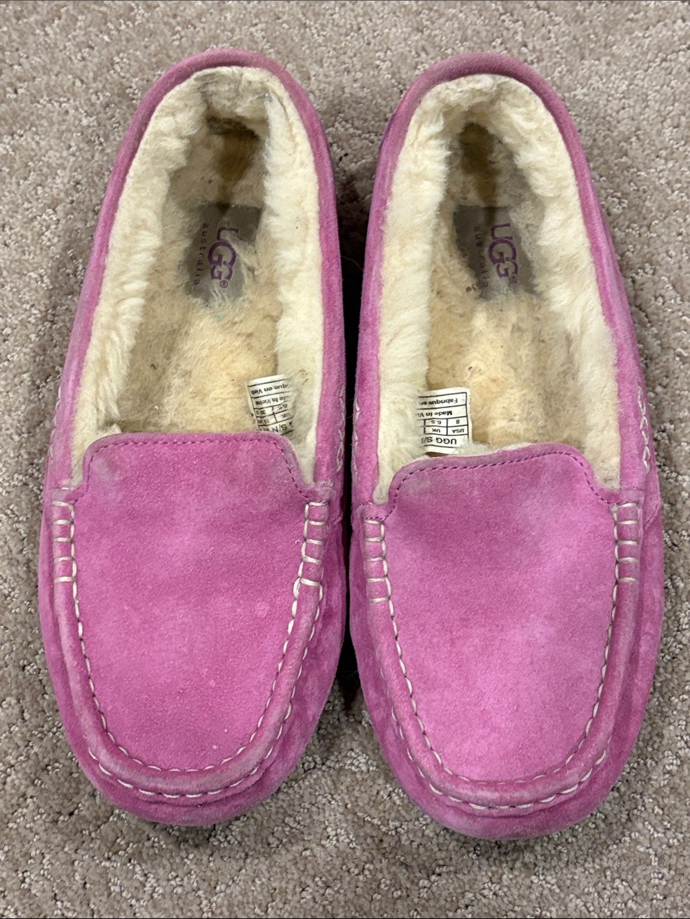 UGG Women's Pink Suede Shearling-Lined Moccasins
